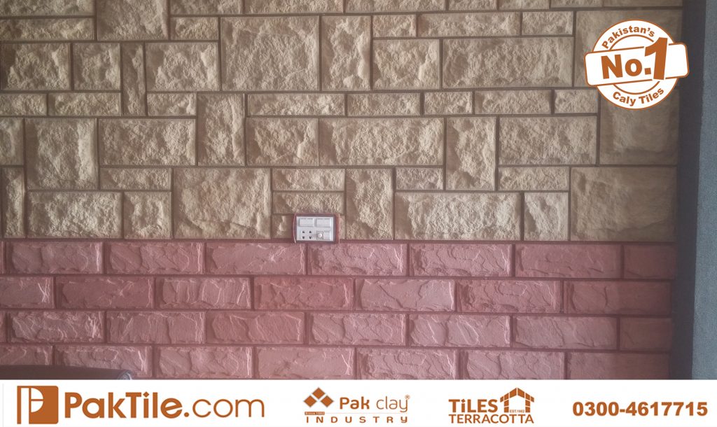 Beautiful two colours red and cream concrete wall face tiles pakistan