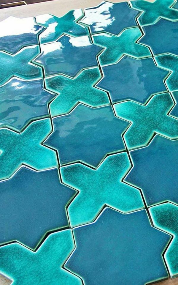 14 Star and cross ceramic glazed mosaic turquoise blue floor tiles