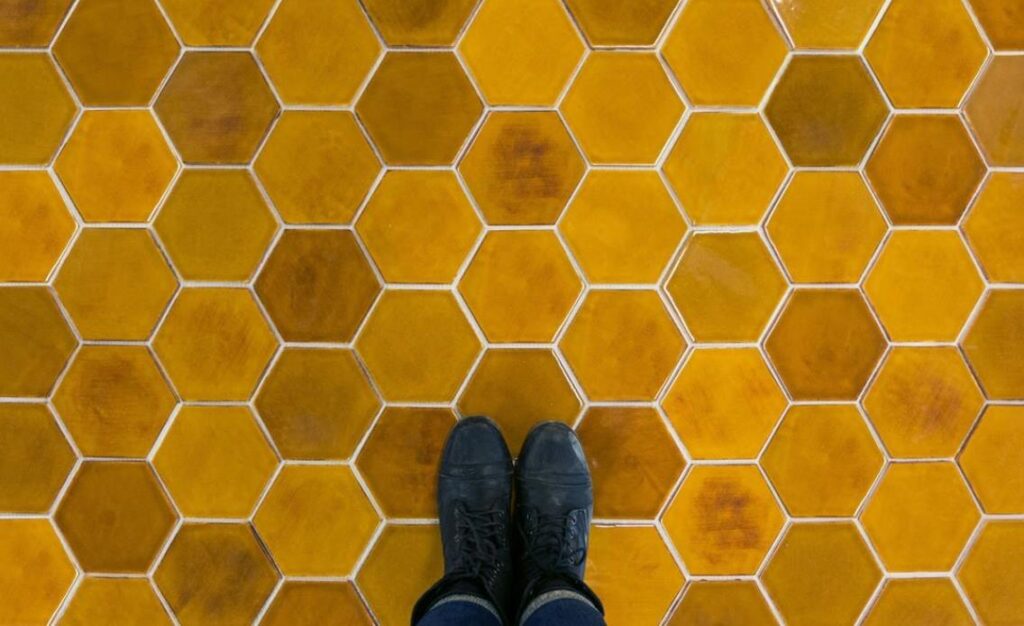 2 Golden Color Glazed Ceramic Mosaic Floor Tiles