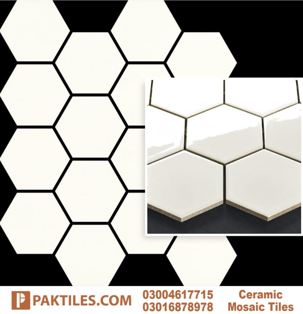 White Glazed Glossy Shine Hexagon Mosaic Wall Tiles