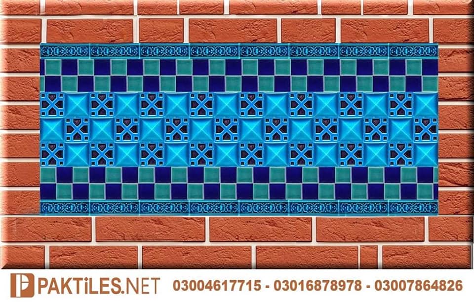 5 Pak clay mosaic multani tiles blue pottery art work pakistan