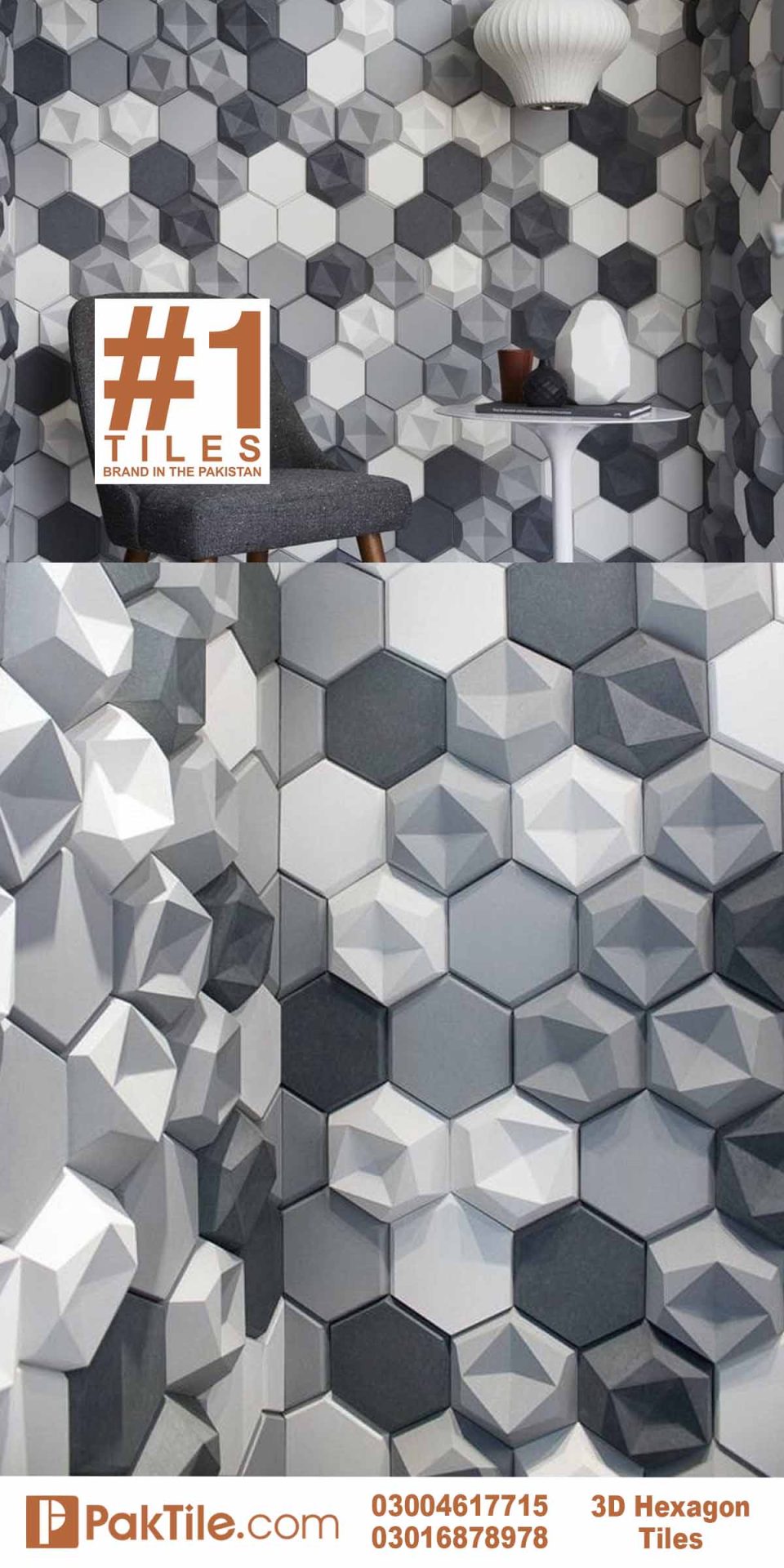 Hexagon 3 D Tiles Design in Lahore