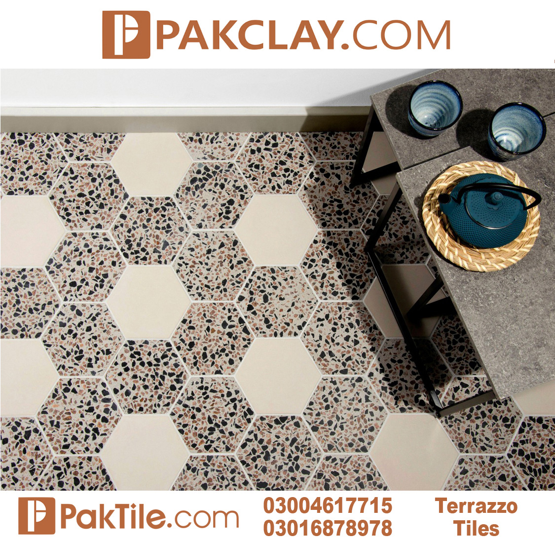 Hexagon Beige Terrazzo tiles texture